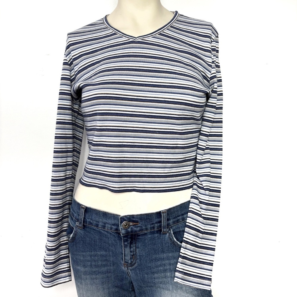 Express Blue and White Striped Long Sleeve Tee